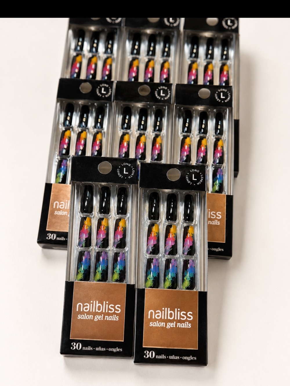 Lot of 8 Dashing Diva Nailbliss Salon Gel Nails in the "Rainbow Run" design